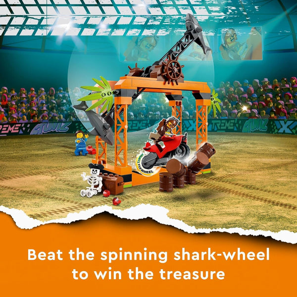 LEGO City Stuntz The Shark Attack Stunt Challenge Adventure Series Toy with Flywheel Powered Stunt Bike & Racer Minifigure, Toys for Kids Years Old and Up, 60342