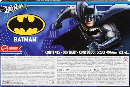 Hot Wheels Toy Cars, 10-Pack of Batman-Themed 1:64 Scale Die-Cast Vehicles, Popular Hero, Sidekick & Villain Castings from The Global Franchise, Ages 3+