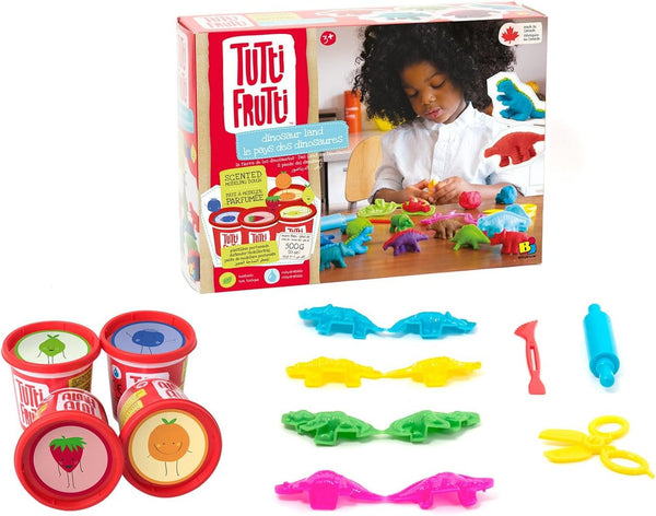 Dinosaur Land Dough Kit - Scented Modeling Dough Craft Kit w/Molds & Tools, Non-Toxic, Blueberry, Strawberry, Lime, Orange, Kids Age 3+