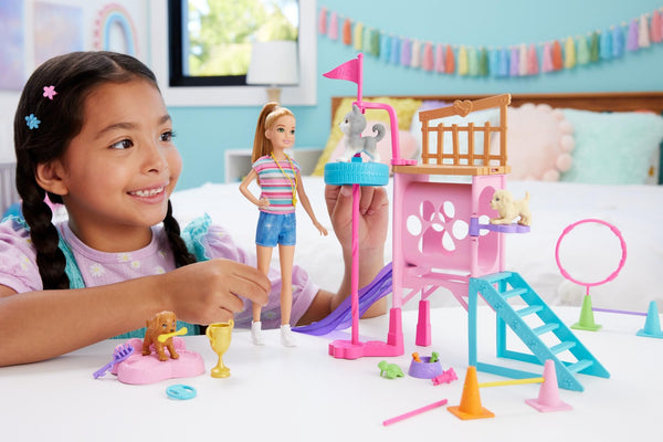 Barbie and Stacie to The Rescue Doll & Playset, Puppy Obstacle Course with Doll, 3 Dog Figures & 18 Accessories
