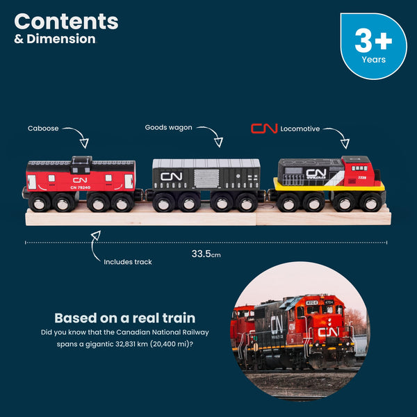 Bigjigs Rail Wooden CN Train - 1 Engine, 2 Carriages & 2 Track Pieces, Kids Train Toy Accessories, Toddler Railway Sets, Trains with Magnetic Couplings, for 3+ Year Old