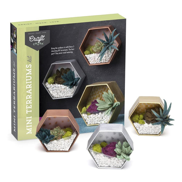 Craft Crush — Mini Plants Terrariums Easy Fun Arts and Craft Kit — Make 3 Charming Faux Terrariums! — For Ages 13 and Up