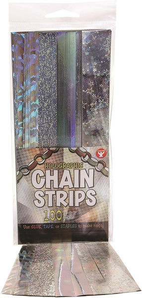 Hygloss Products Super Chain Strips 1" x 8" / 100 Holographic, Silver Count