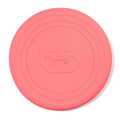 Bigjigs Toys Frisbee Flying Disc (Coral Pink) - Silicone Frisbee for Kids, Quality Flying Saucers, Beach Toys & Garden Toys, Holiday Toys for Toddlers