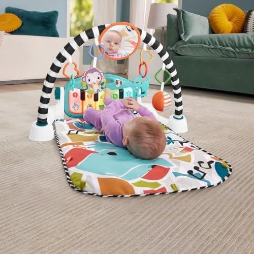 Fisher-Price Glow And Grow Kick & Play Piano Gym Baby Playmat With Musical Learning Toy, Blue