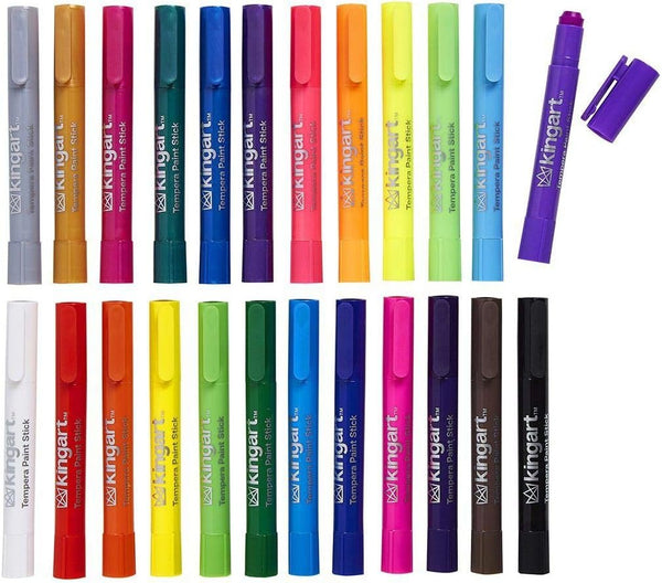 KINGART 574-24 TEMPERA PAINT Thin Sticks, Set of 24 Rich Colors, Solid Tempera Paint for Kids, Super Quick Drying, Non-Toxic, Work Great on Paper, Canvas, Wood, Glass and more