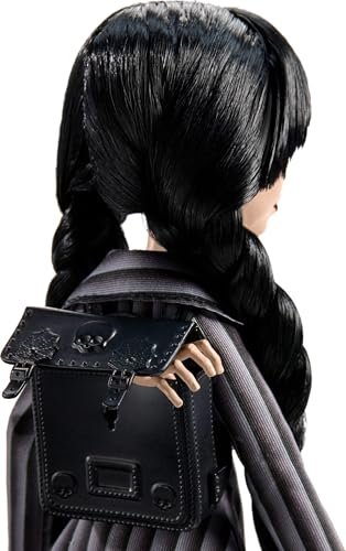 Monster High Wednesday Doll and Accessories, Wednesday Addams Collectible in Nevermore Academy Uniform with Thing and Backpack, Doll Stand