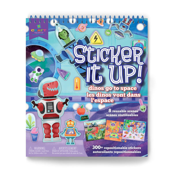 Sticker It Up! - Dinos Go to Space - Repositionable Stickers with 8 Backgrounds & Over 300 Stickers - Mess Free and Travel Friendly for Kids Ages 3 and Up