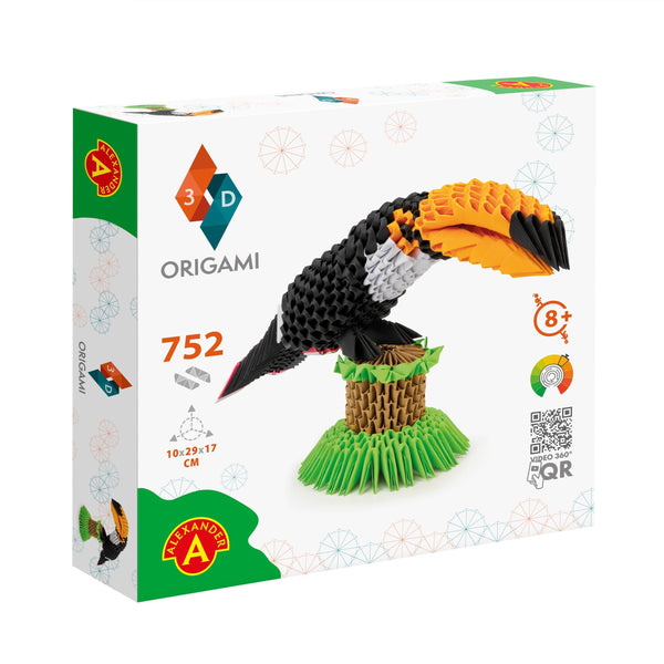 Alexander Origami 3D Toucan – 752-Piece 3D Paper Sculpture Kit with Patented Components & Easy Instructions, 10×29×17 cm, Creative STEM Craft for Kids & Adults (8+ Years)