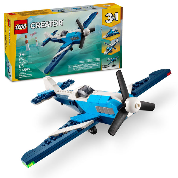LEGO Creator 3 in 1 Aircraft Race Plane Toy - Building Toy with 3 Building Options, Airplane, Fighter Jet, or Helicopter - Gift Idea for Kids, Boys and Girls, Ages 7+ - 31160