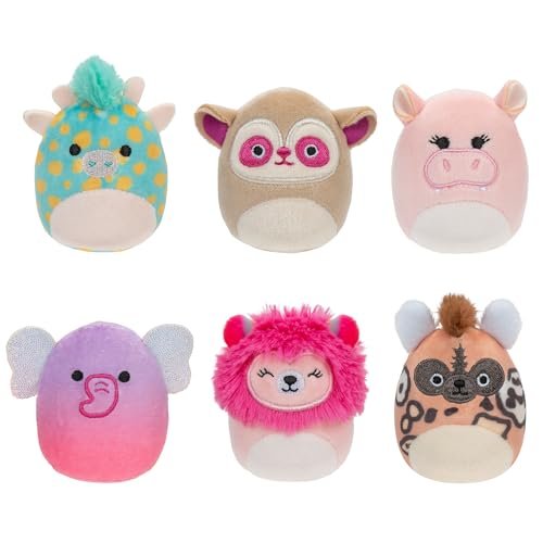Squishville SQM0508 Safari Squad, Super Soft Mini Squishmallows, 2" Plush Figures, Pack of 6