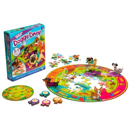 Puzzle Play Games Doggy Dash - 3-in-1 Puzzle, Board Game, Search and Find - Dog Preschool Game, 2-4 Players Ages 4+