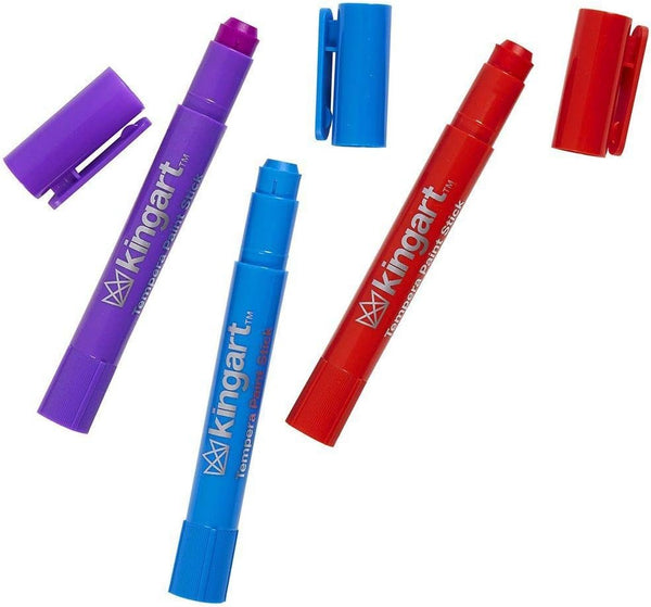 KINGART 574-24 TEMPERA PAINT Thin Sticks, Set of 24 Rich Colors, Solid Tempera Paint for Kids, Super Quick Drying, Non-Toxic, Work Great on Paper, Canvas, Wood, Glass and more