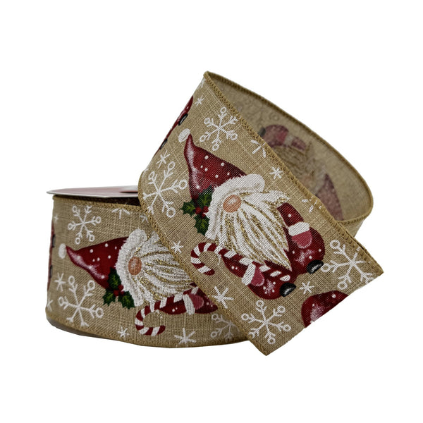 2.5" x 20ft. Christmas Gnomes Wired Faux Linen Ribbon by Celebrate It® - Christmas Ribbons for Crafting and Home Decor
