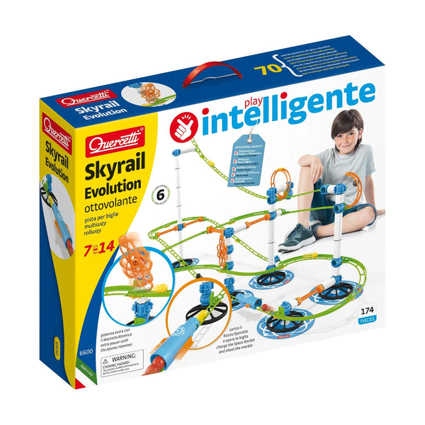 Quercetti Skyrail Evolution - 174 Piece Marble Run Roller Coaster Building Set, Over 19 Feet of Track, Ages 7+