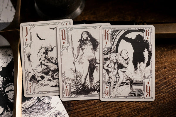 Kings Wild Project Frazetta Drawings Luxury Playing Cards - Standard Edition, Frank Frazetta Art Deck, Collectible, Poker Size, Custom Index & Silver Foil Finish