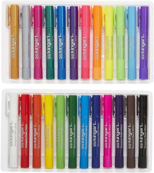 KINGART 574-24 TEMPERA PAINT Thin Sticks, Set of 24 Rich Colors, Solid Tempera Paint for Kids, Super Quick Drying, Non-Toxic, Work Great on Paper, Canvas, Wood, Glass and more