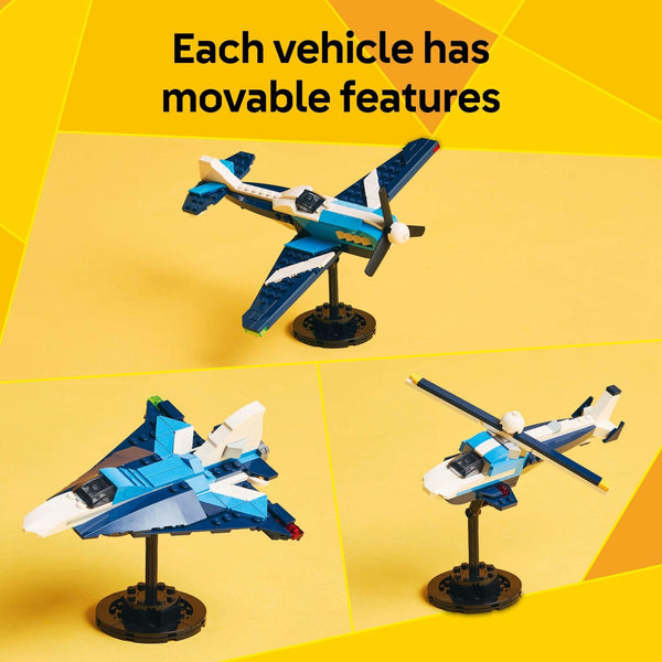 LEGO Creator 3 in 1 Aircraft Race Plane Toy - Building Toy with 3 Building Options, Airplane, Fighter Jet, or Helicopter - Gift Idea for Kids, Boys and Girls, Ages 7+ - 31160