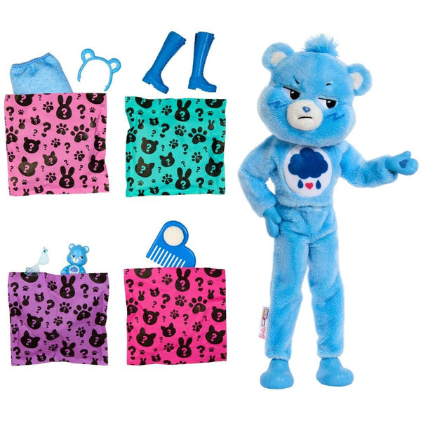 Barbie Cutie Reveal Care Bears Series Doll & Accessories Set with Grumpy Bear Costume & 10 Surprises Including Color Change & Mini Bear