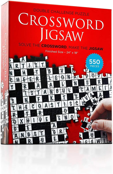 Dual Challenge Crossword Jigsaw Puzzle 1st Edition - 2 in 1 Fun Educational Interactive Brain Building for Adults & Families, 550 Pieces