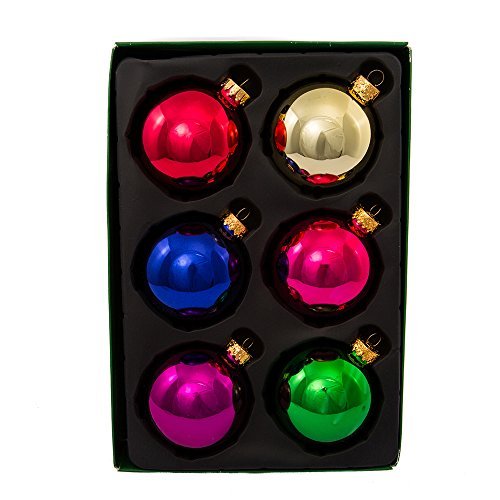 Kurt Adler 65mm Shiny Multicolored Glass Ball Ornaments, 6-Piece Box Set,Christmas