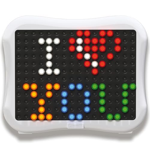 Quercetti: Peg Brite - Light-Up Image Toy, Create Mosaic Board Art, 120 Pegs & Bright LEDs, 12 Sample Pattern Templates, Free Play Designing, Kids 3+