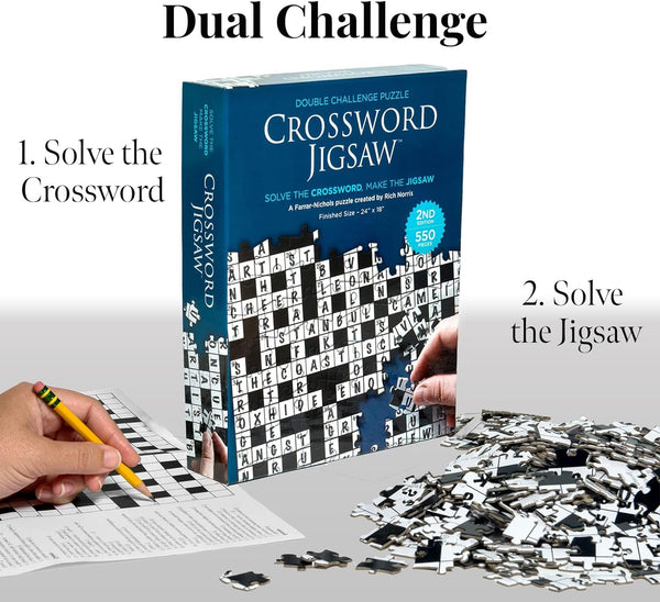 Dual Challenge Crossword Jigsaw Puzzle 2nd Edition - 2 in 1 Fun Educational Interactive Brain Building for Adults & Families, 550 Pieces