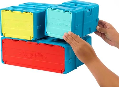 Hot Wheels Toy Car Track Set, Track Builder Playset Flame Stunt Pack with 16 Component Parts & 1:64 Scale Vehicle in Modular Storage Container