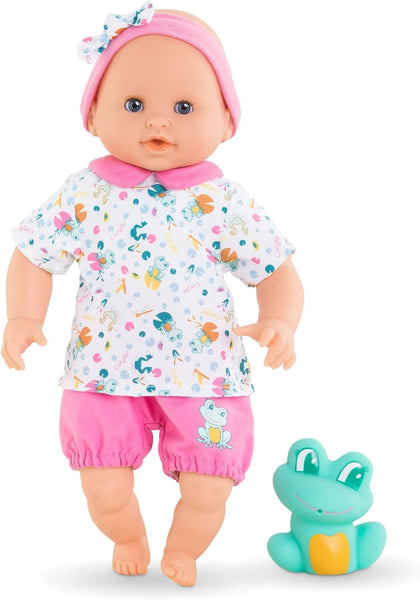 Corolle Bebe Bath Marin Baby Doll - 12" Soft-Body with Rubber Frog Toy, Safe for Water Play in Bathtub or Pool, Vanilla-Scented - for Kids sges 18 Months and up