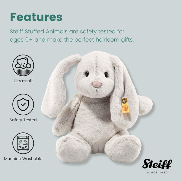 Steiff Hoppie Rabbit, Premium Stuffed Animal, Soft And Cuddly Friends Plush (Light Grey, 11")