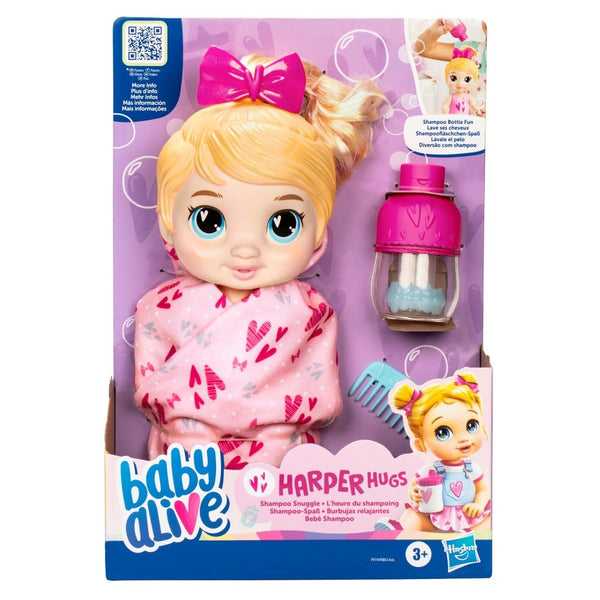 Baby Alive Shampoo Snuggle Harper Hugs Blonde Hair 11 Inch Water Baby Doll Playset, Toys for 3 Year Old Girls & Boys & Up