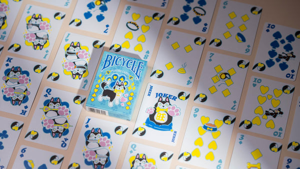 Bicycle Kawaii Dog Playing Cards – Cute Anime Husky Themed Deck with Custom Court Cards & Fluorescent UV Ink, Poker Size, Blue
