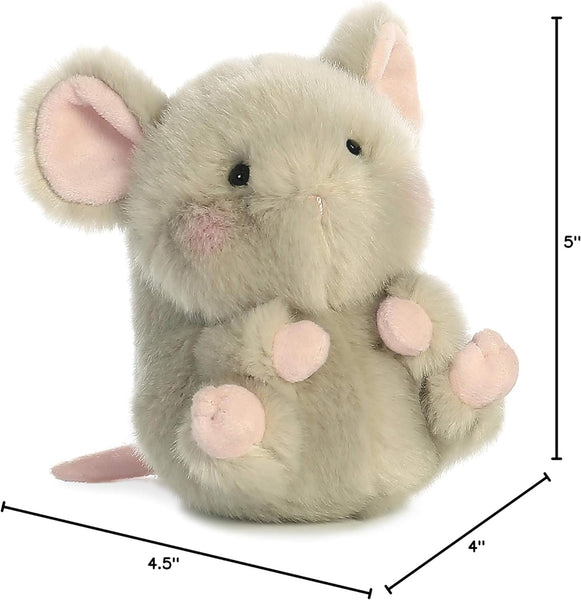 Aurora® Round Rolly Pet™ Frisk Mouse™ Stuffed Animal - Adorable Companions - On-The-Go Fun - Gray 5 Inches
