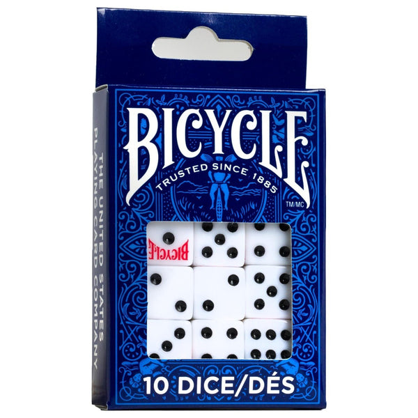 Bicycle Standard Dice 10-Pack – 16 mm White & Black Six-Sided D6 Gaming Dice Set