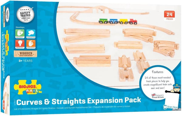 Bigjigs Rail Curves and Straights Expansion Pack - Compatible With Other Major Rail Brands