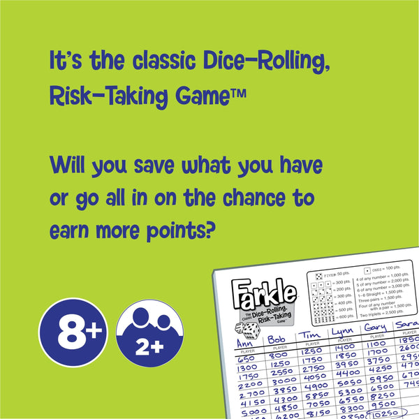 Farkle Score Sheet Pad with 75 2-Sided Sheets for the Classic Dice-Rolling Risk-Taking Game