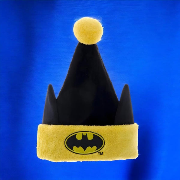 Kurt Adler DC Comics Batman Santa Hat with Bat Ears, One Size, Black and Yellow, 100% Polyester, BM7241