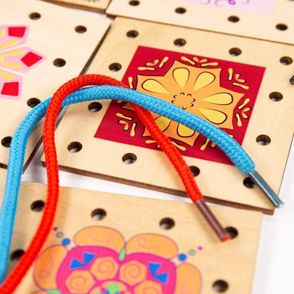 Bigjigs Toys Lacing Tiles - Wooden Threading Toys For Ages 3+