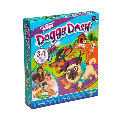 Puzzle Play Games Doggy Dash - 3-in-1 Puzzle, Board Game, Search and Find - Dog Preschool Game, 2-4 Players Ages 4+