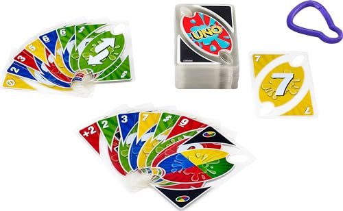 Mattel Games UNO Splash Card Game with Waterproof Plastic Clear Cards for Outdoor Camping, Travel and Family Night, 2-10 Players Ages 7+