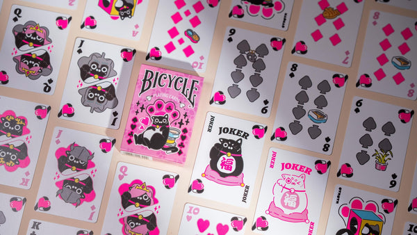 Bicycle Kawaii Cat Playing Cards – Cute Anime Feline Themed Deck with Custom Court Cards & Fluorescent UV Ink, Poker Size, Pink