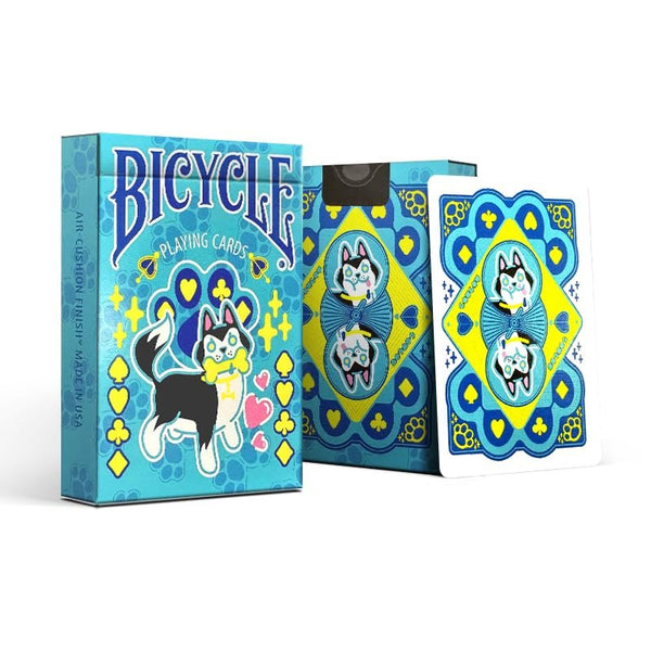 Bicycle Kawaii Dog Playing Cards – Cute Anime Husky Themed Deck with Custom Court Cards & Fluorescent UV Ink, Poker Size, Blue