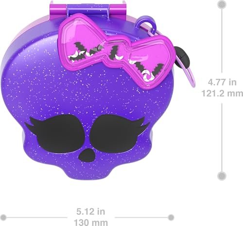 Polly Pocket Monster High Playset with 3 Micro Dolls & 10 Accessories, Opens to High School, Collectible Travel Toy with Storage