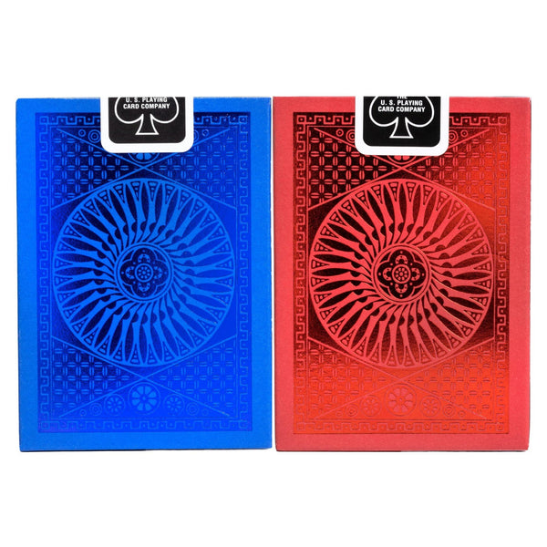 Tally-Ho Metalluxe Premium Playing Cards Variety Pack - Blue and Red Foil Circle Back Set of 2 Decks, Poker Size Standard Index