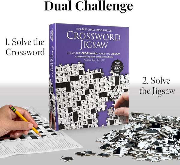 Dual Challenge Crossword Jigsaw Puzzle 3rd Edition - 2 in 1 Fun Educational Interactive Brain Building for Adults & Families, 550 Pieces