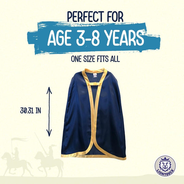 Liontouch - Noble Knight Cape for Boys, Blue | Age 3-8 Years - One Size Fits All | Medieval Pretend Play Toy Cloak for Kids | Dress Up, Fancy Dresses, Cosplay & Royal Knight Costume Accessory