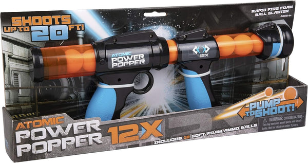 Atomic Power Popper 12X Foam Ball Blaster - Rapid Fire Pump Shoots Up to 12 Foam Balls - Great Toy Gift for Kids and Teens - Ages 4+