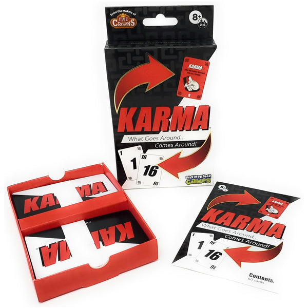 PlayMonster Games - Karma Card Game (Vertical Package) - What Goes Around... Comes Around! - A Game of Elimination from the Makers of Five Crowns, 2-6 Players Ages 8+