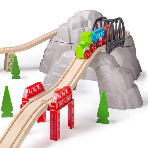 Bigjigs Rail Wooden Rocky Mountain Expansion Pack - Other Major Wooden Rail Brands are Compatible