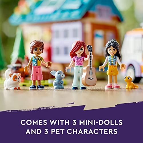 LEGO Friends Mobile Tiny House 41735, Forest Camping Dollhouse Pretend Play Set with Toy Car to Enjoy The Great Outdoors, Includes Leo & Liann Friendship Mini-Dolls, Gift Idea for Kids 7 Plus